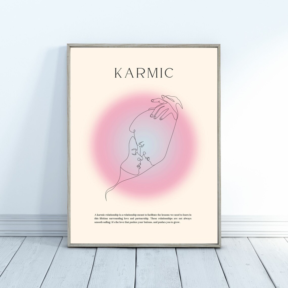 Karmic Love Minimalist Line Art Embrace Pink Aura Spiritual Poster