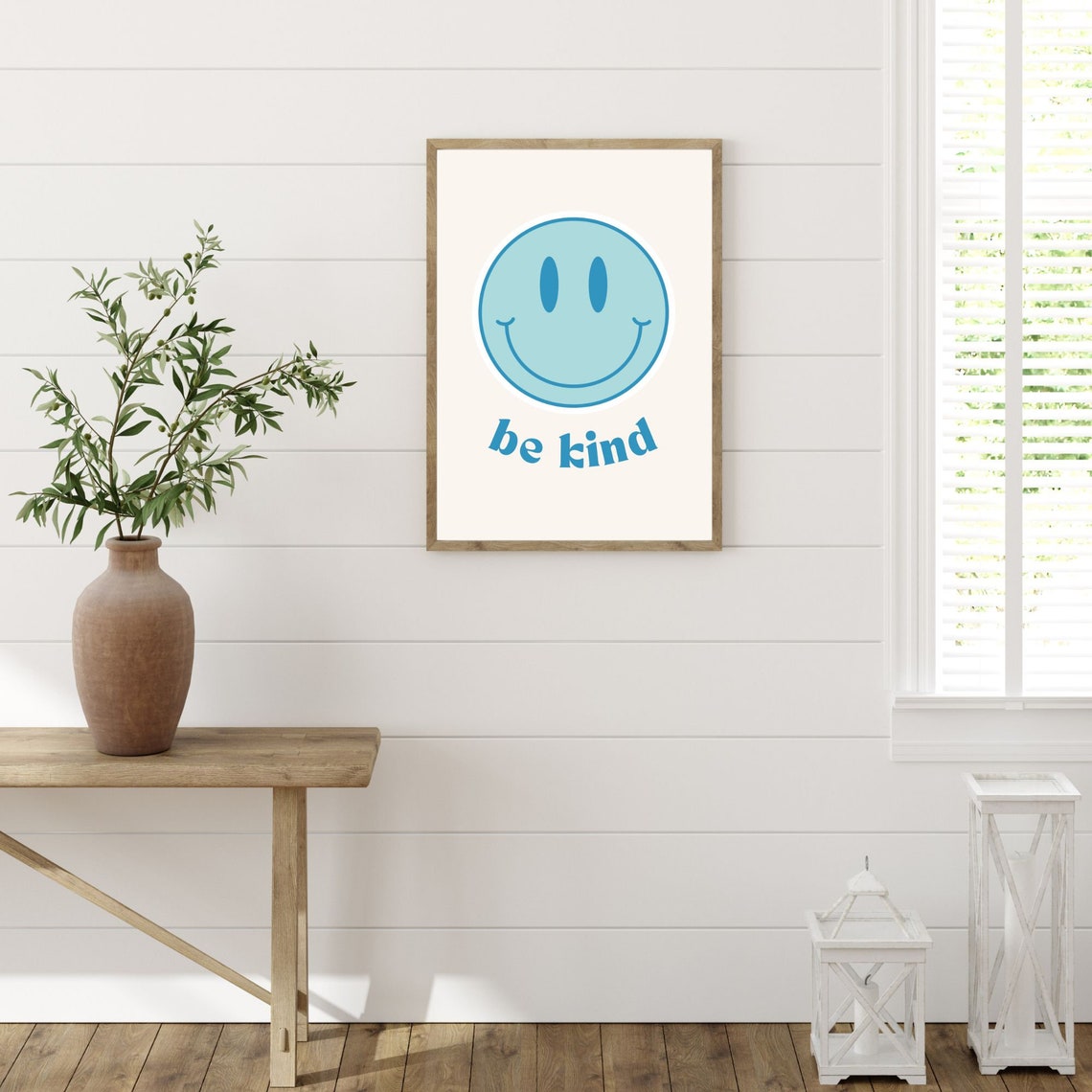 Be Kind Blue Smiley Face Retro Motivational Quote Art Poster - Image 3