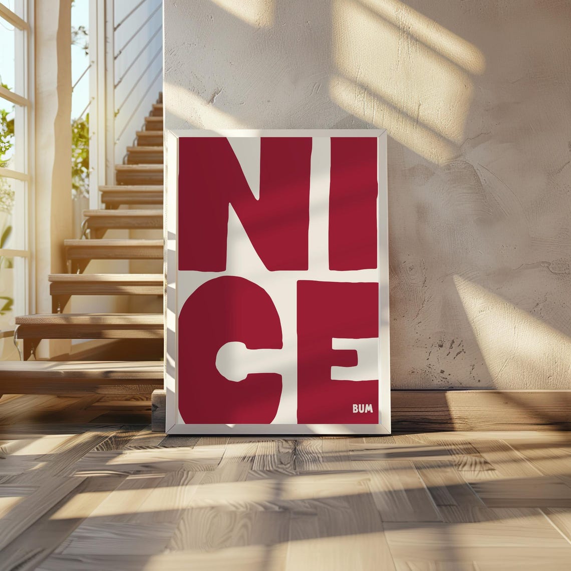 Nice Bum Funny Bold Red Cream Typography Cheeky Quote Poster Decor - Image 2