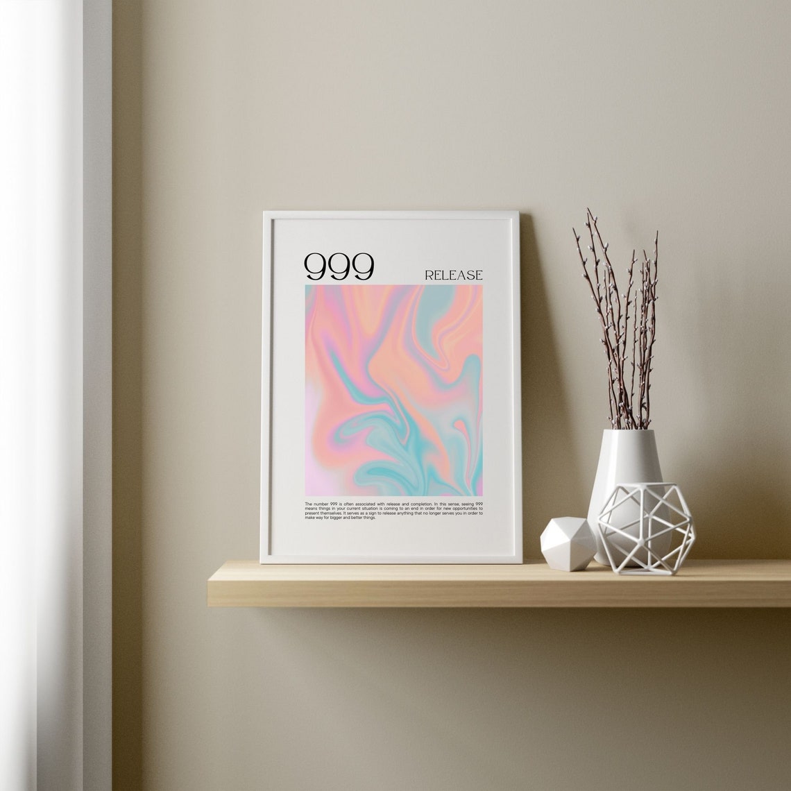 Angel Number 999 Release Peach Aura Gradient Spiritual Poster - Image 2
