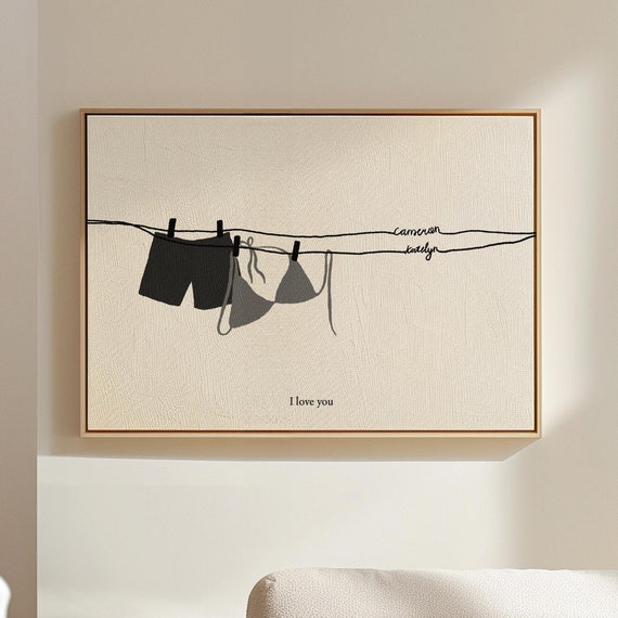 Custom Cute Initials For Couple Anniversary Print Custom Bra Pants Art Personalized Couple Initial Print Anniversary Valentines Day Gift