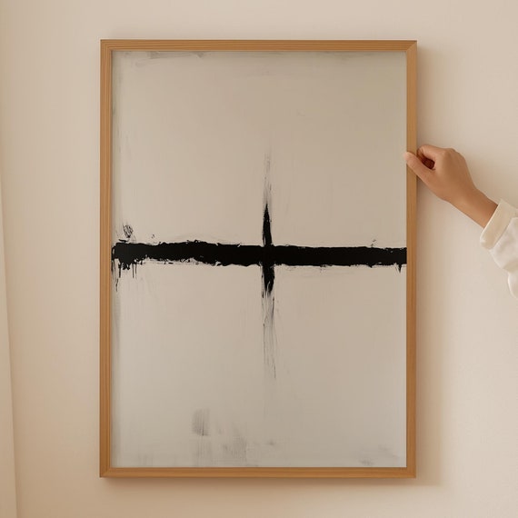 Abstract Black Japandi Art Print Neutral Beige Wabi Sabi Wall Large Japanese For Room Decor Coffee Table