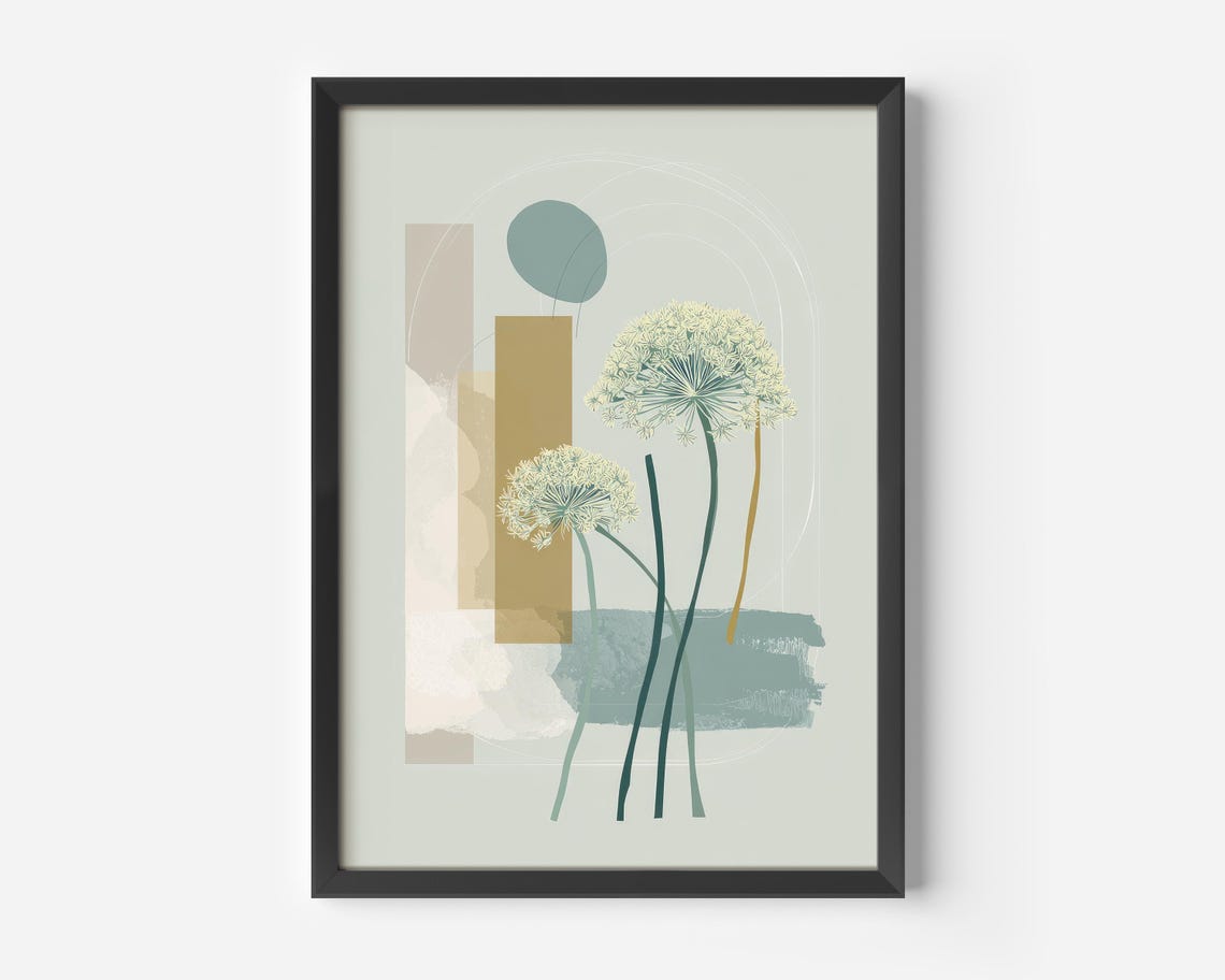 Scandinavian Abstract Floral Soft Green Beige Modern Wall Art