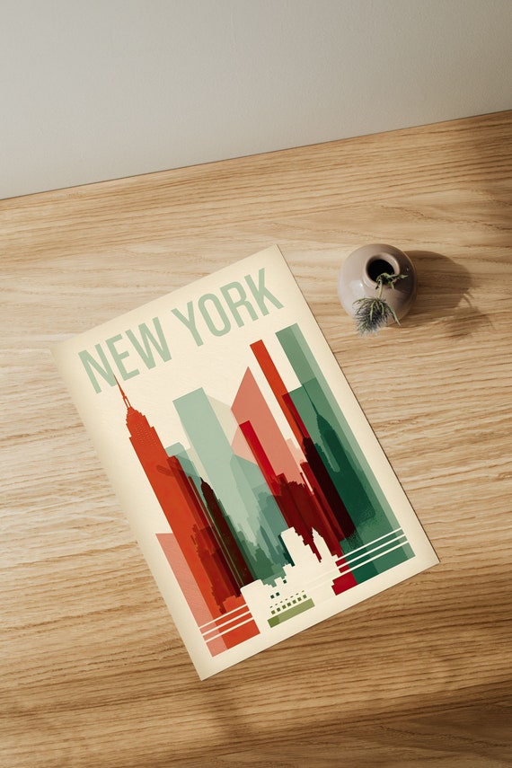 New York Urban Retro Poster, Modern Skyline