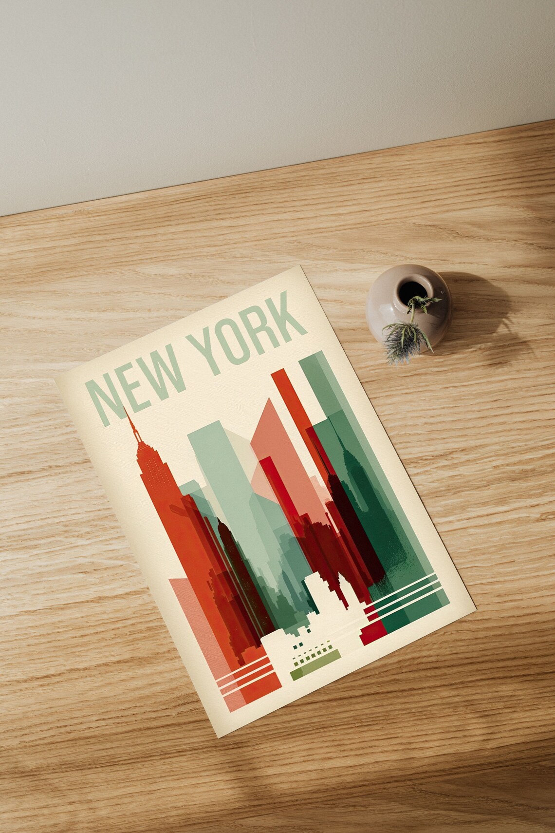 New York Urban Retro Poster, Modern Skyline