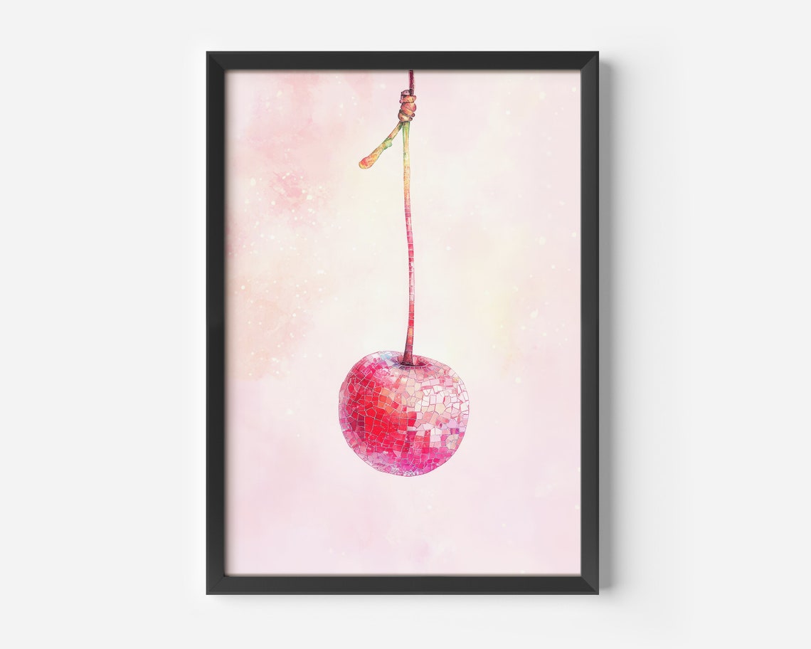 Modern Kitchen Wall Decor Pastel Fruit Poster Pink Cherry Illustration Stylish Art Prints For Dining Room Bedroom And Office