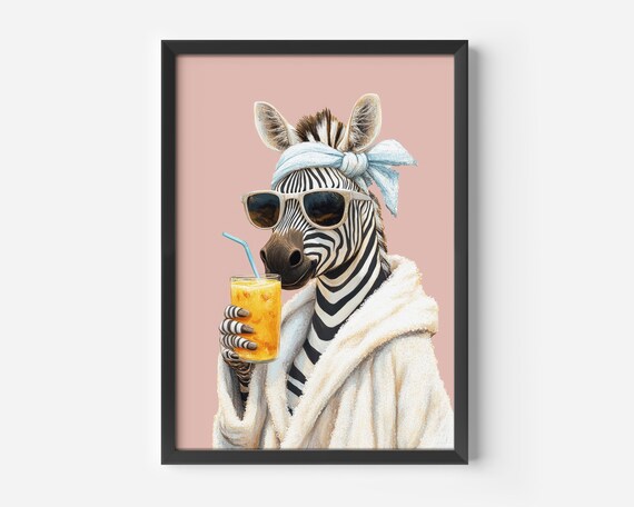Modern Living Room Decor Cool Zebra Poster Funny Animal Illustration Yellow Exotic Art Print For Childrens Hallway Office Bathroom
