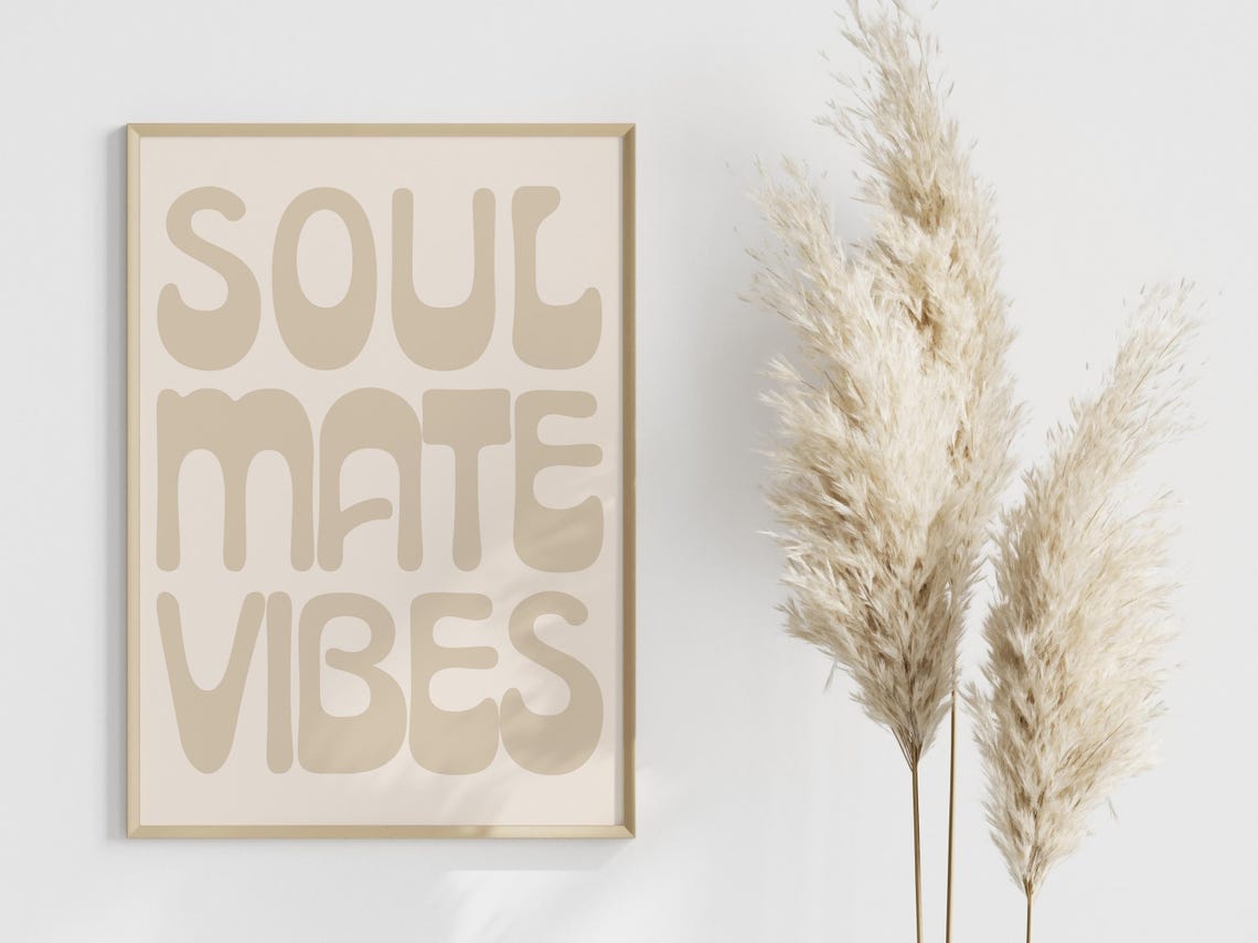Soulmate Vibes Retro Typography Beige Romantic Couple Poster