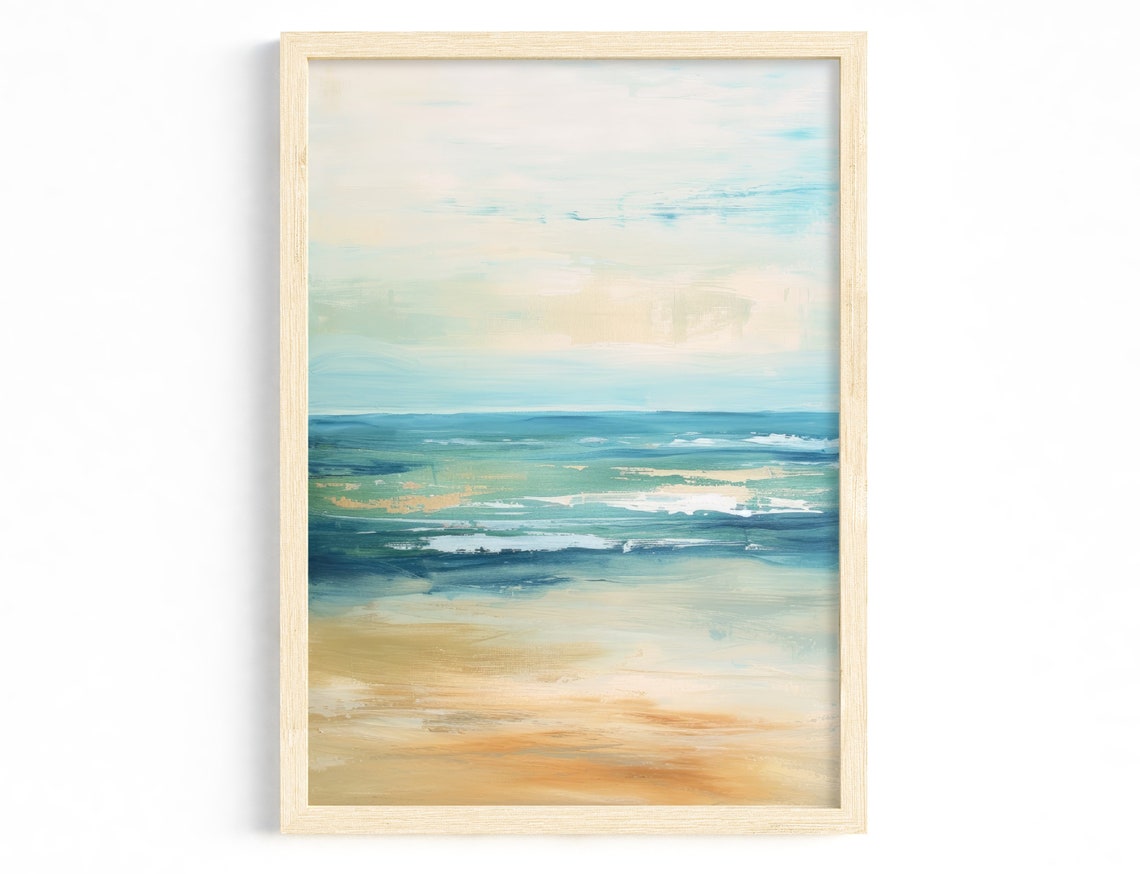 Abstract Pastel Coastal Seascape Poster Soft Blue Beige Ocean Artwork
