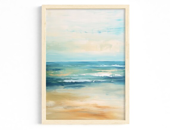 Abstract Pastel Coastal Seascape Poster Soft Blue Beige Ocean Artwork