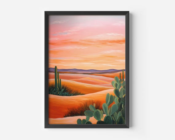 Living Room Wall Art Nature Modern Desert Poster Orange Landscape Illustration Plants Minimalist Prints Hallway Office