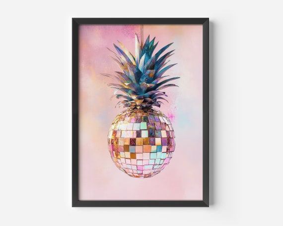 Modern Tropical Kitchen Decor Glitter Pineapple Poster Colorful Creative Wall Art Living Room Boho Style Pop Print Pastel Colors