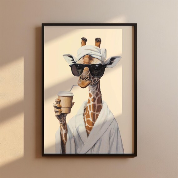Funny Giraffe Poster Bathroom Animal Decor Wall Art Coffee Mug Spa Drinker Gift