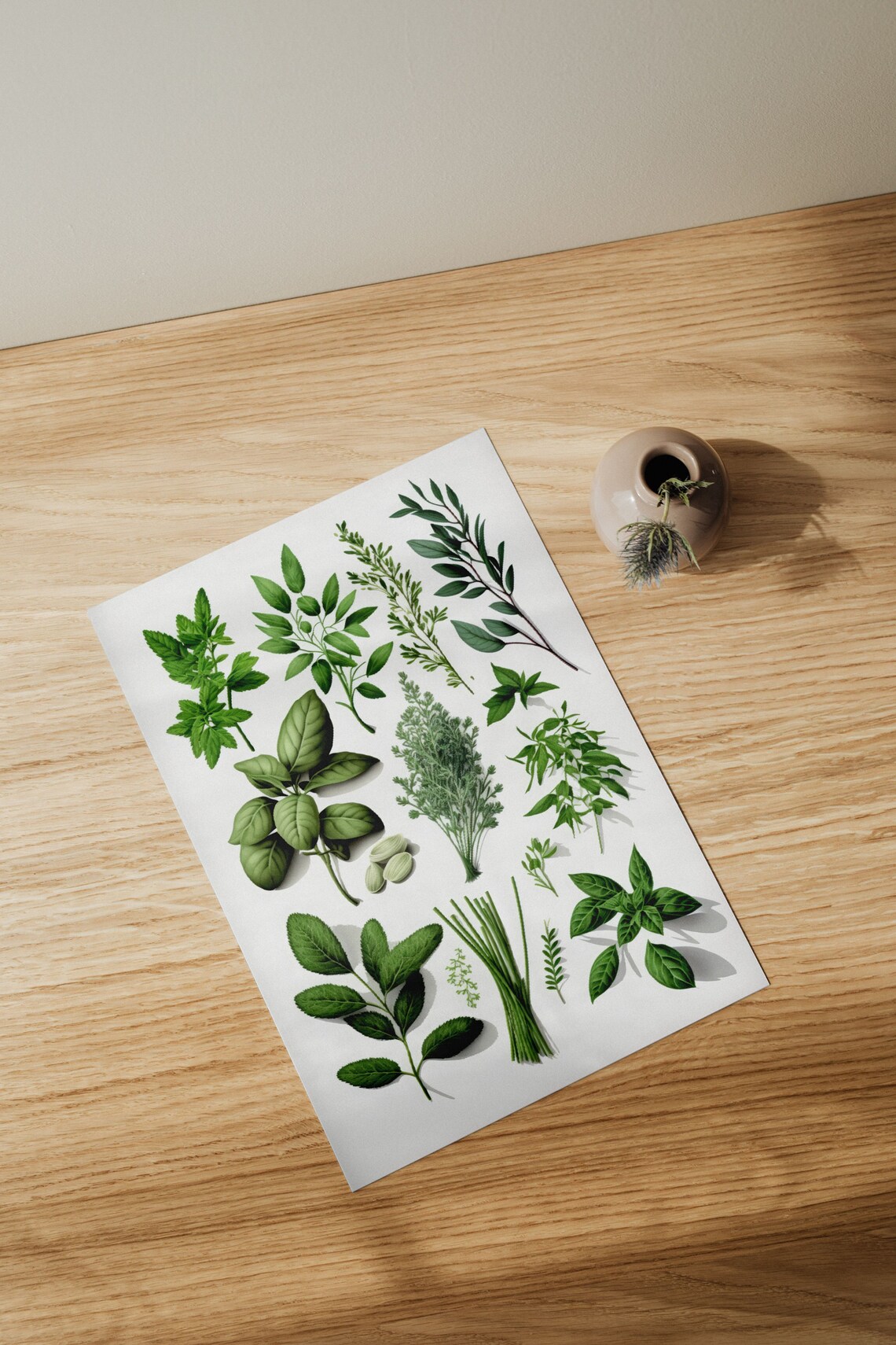 Kitchen Herb Poster Fresh Green Botanical Leaves Culinary Garden Decor Art