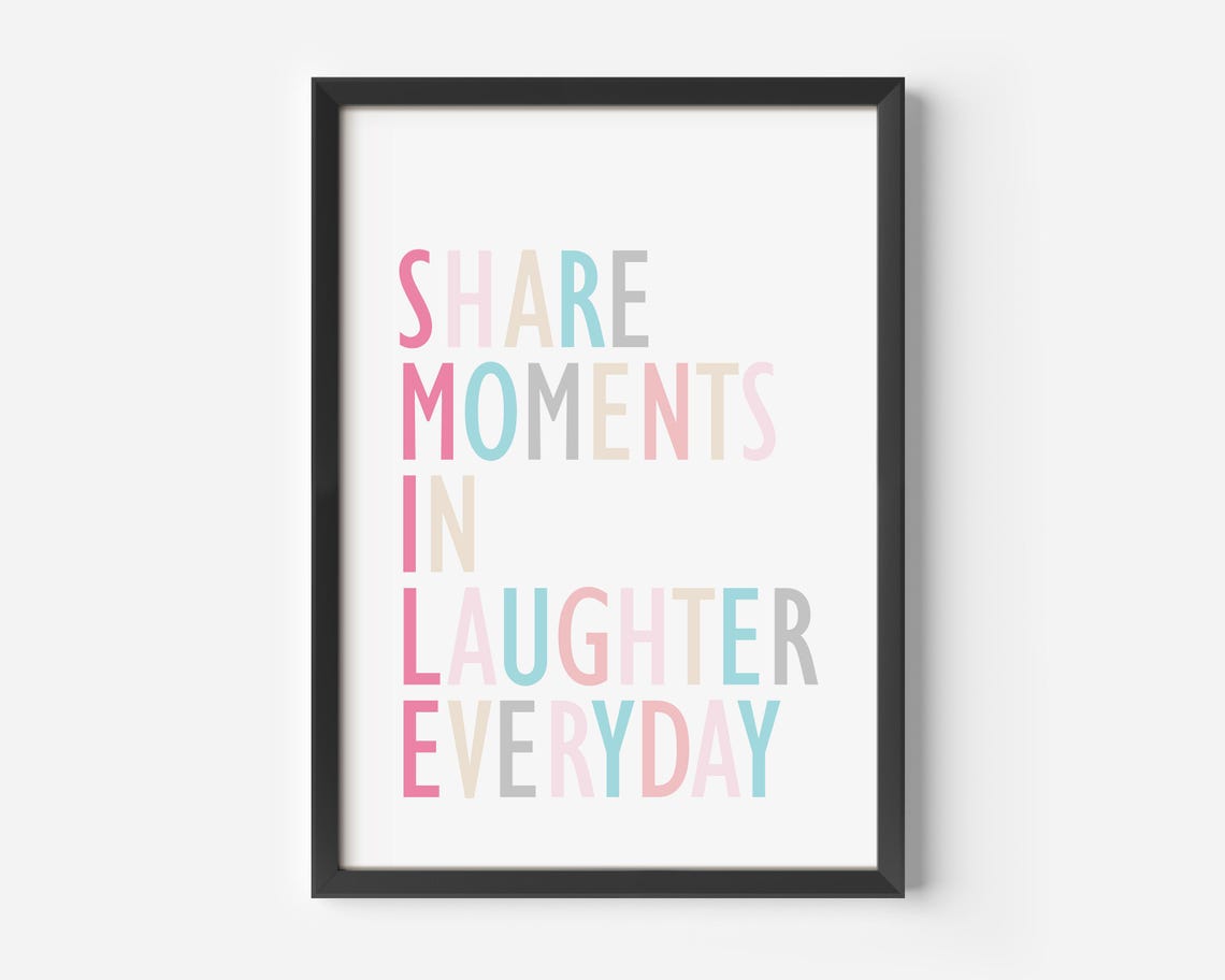 Share Moments In Laughter Every Day Pastel Typography Wall Art
