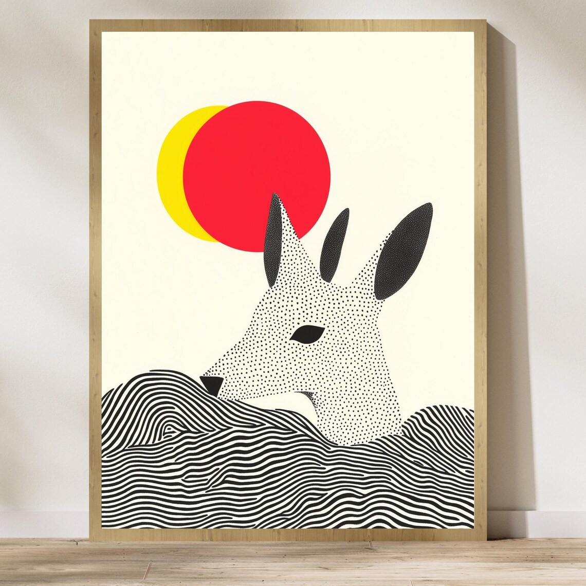Minimalist Kangaroo Line Art Poster Red Sun Abstract Animal Design
