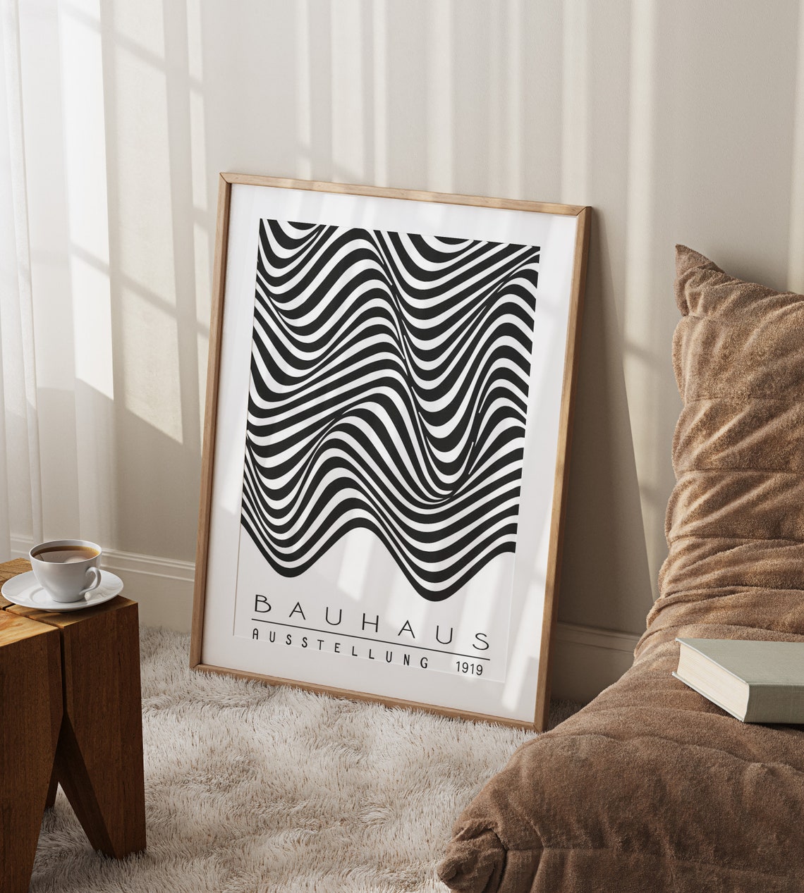 Bauhaus Ausstellung 1919 Black White Wavy Optical Design Poster - Image 2
