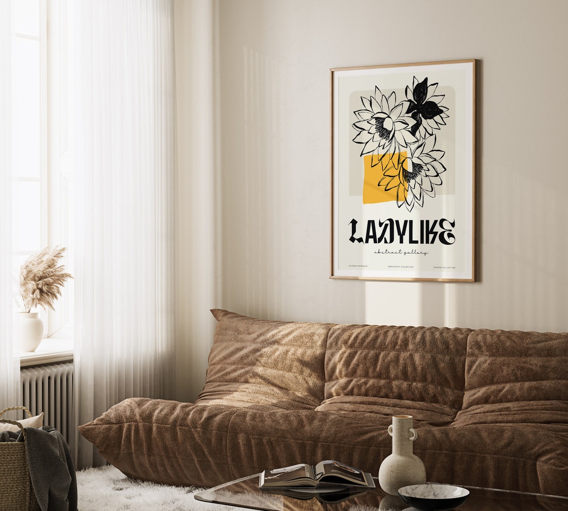 Ladylike Abstract Gallery Floral Print with Black Ink Blooms on Cream - Image 3