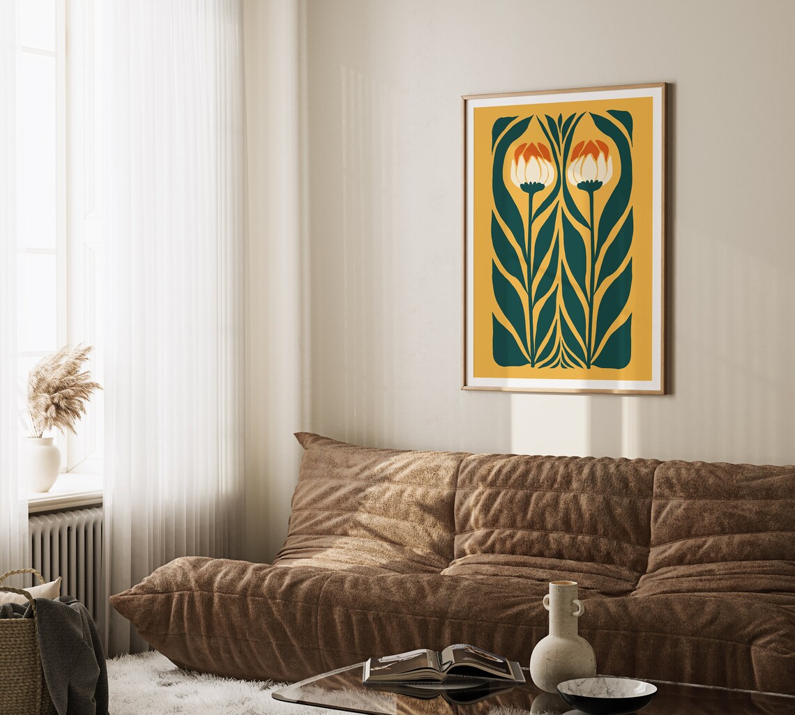 Mustard Tulip Pair Art Deco Floral Botanical Elegant Art Poster - Image 2