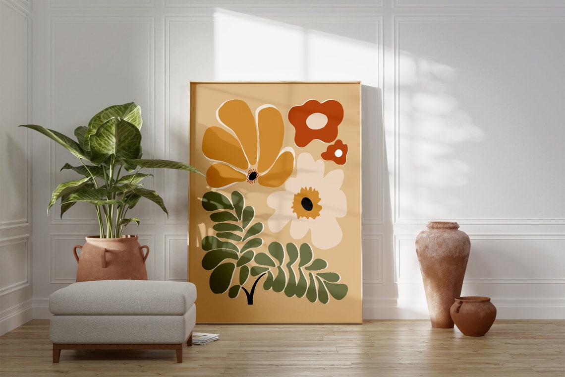 Mustard Marigold Bloom Abstract Botanical Gallery Decor Art Print - Image 4