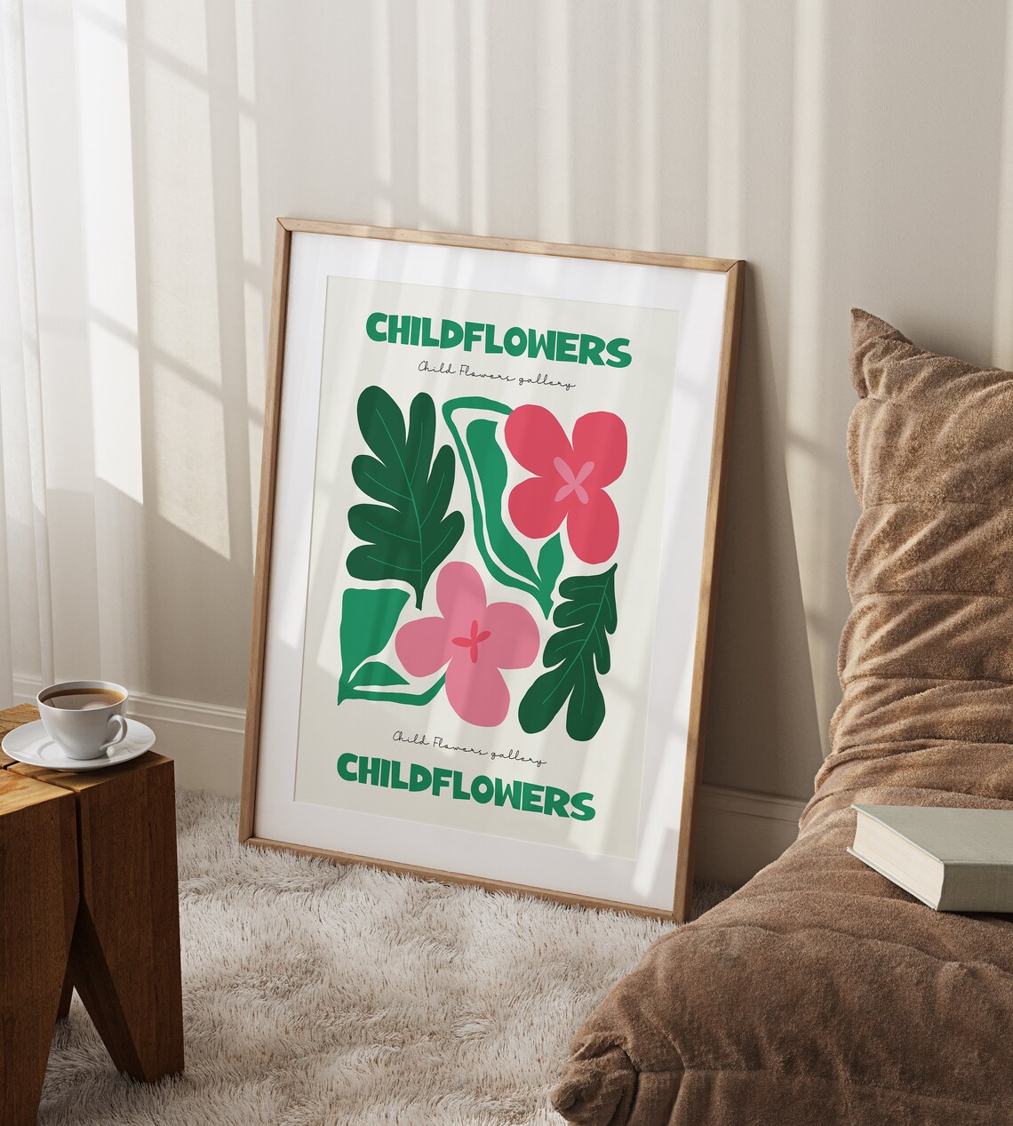 Childflowers Pink Green Botanical Gallery Modern Playful Art Poster - Image 3