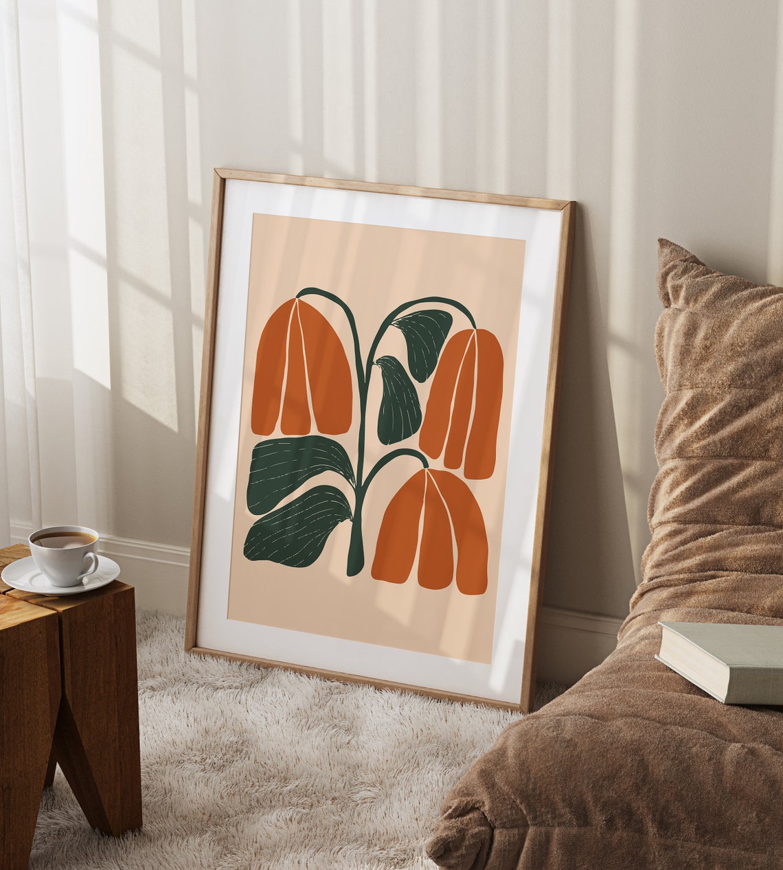 Burnt Orange Abstract Leaves Minimalist Boho Decor Art Print - Image 2