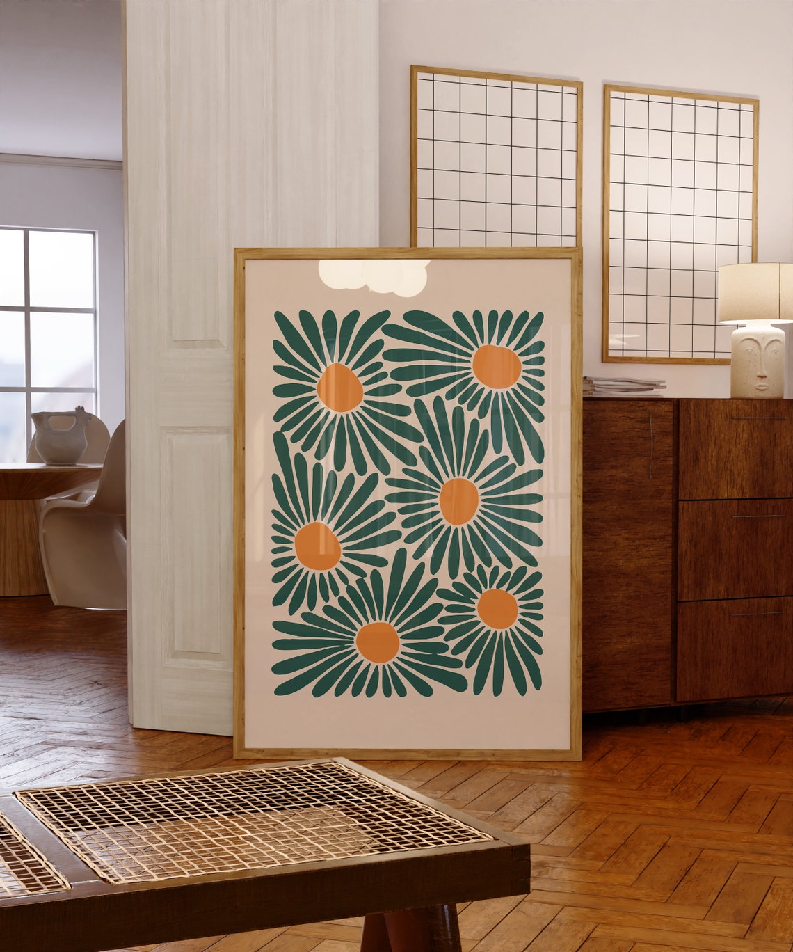 Green Terracotta Daisy Bloom Pattern Modern Floral Retro Poster - Image 5