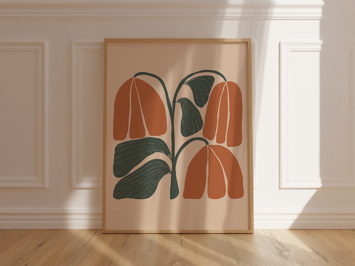 Burnt Orange Abstract Leaves Minimalist Boho Decor Art Print