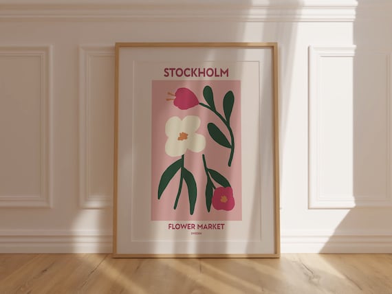 Stockholm Flower Market Sweden Pink Blossom Scandinavian Art Poster