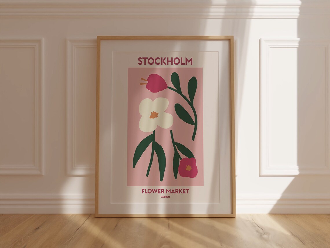 Stockholm Flower Market Sweden Pink Blossom Scandinavian Art Poster