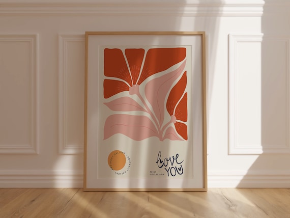 Love You Red Floral Abstract Gallery Collection Romantic Art Poster