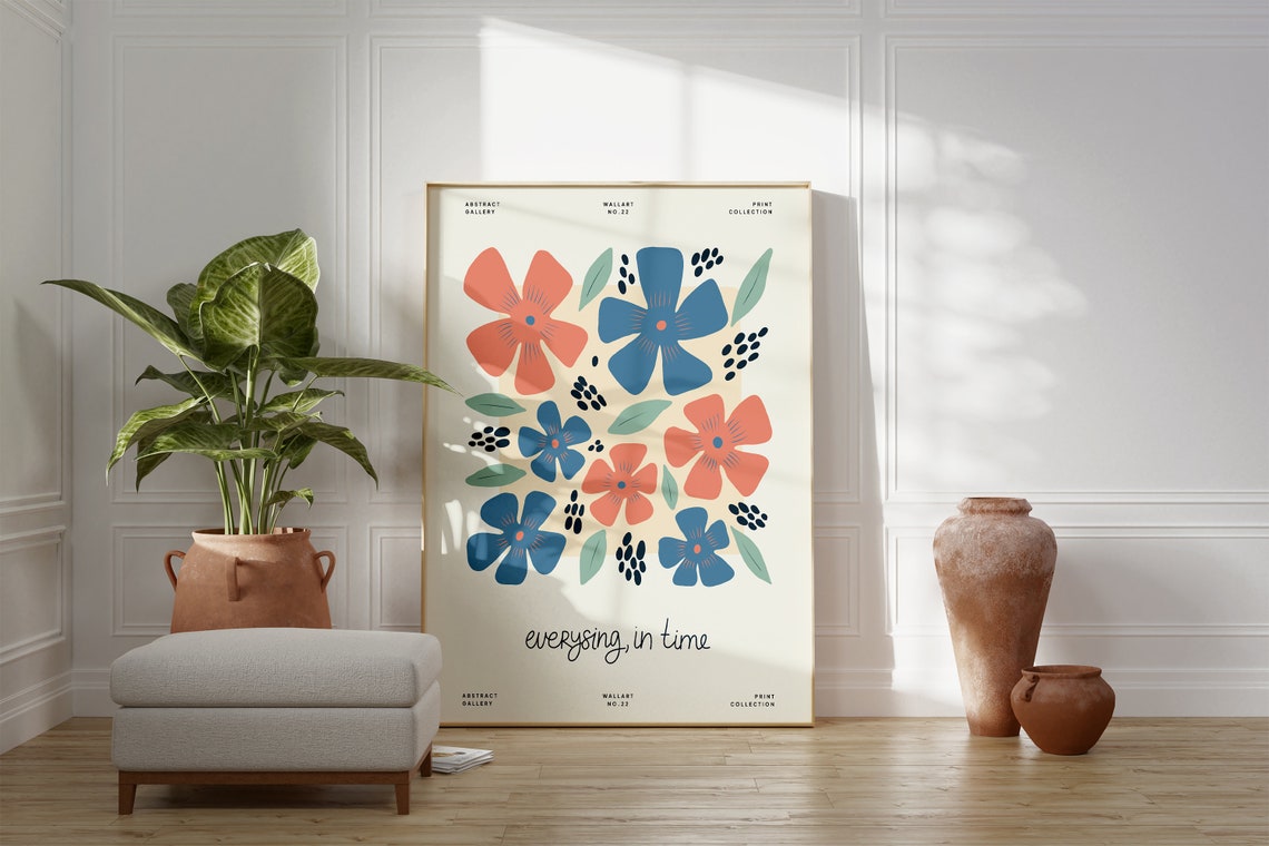 Scripted Phrase Red Blue Floral Abstract Gallery Style Poster - Image 4