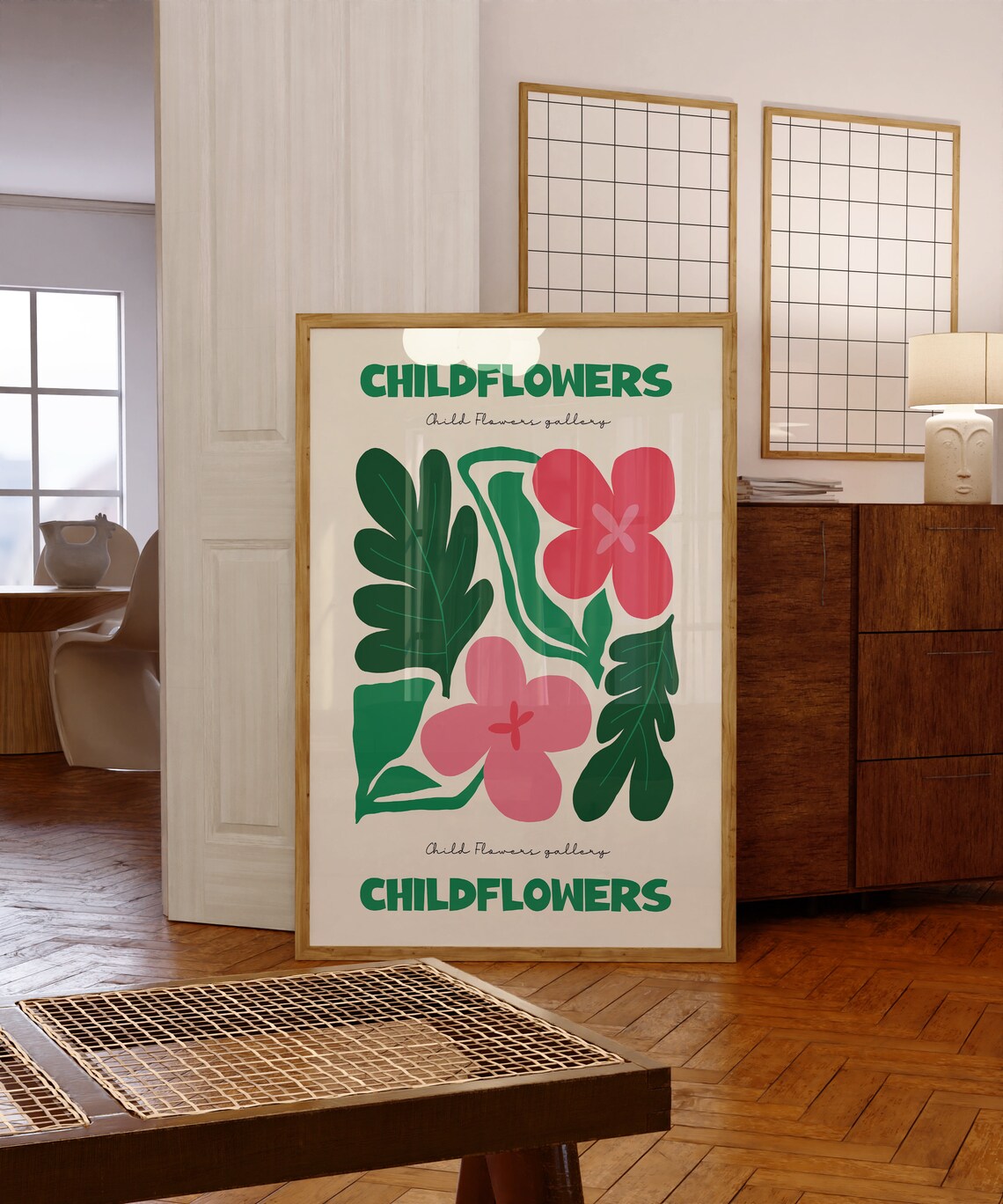 Childflowers Pink Green Botanical Gallery Modern Playful Art Poster - Image 6