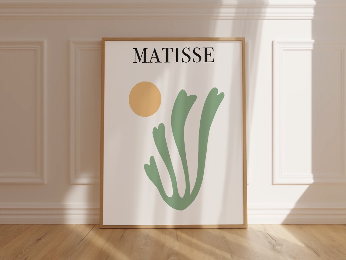 Matisse Sage Green Cutout Golden Sun Botanical Modern Art Poster