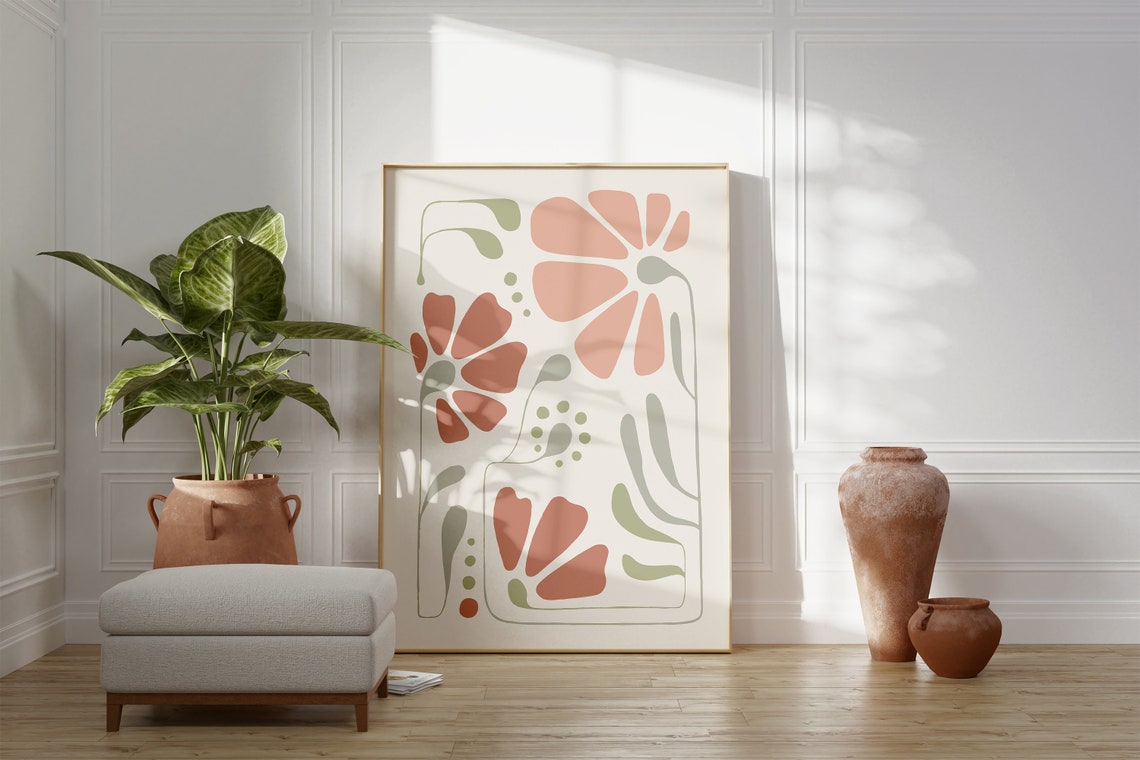 Blush Pink Floral Line Art Botanical Minimalist Decor Art Print - Image 3