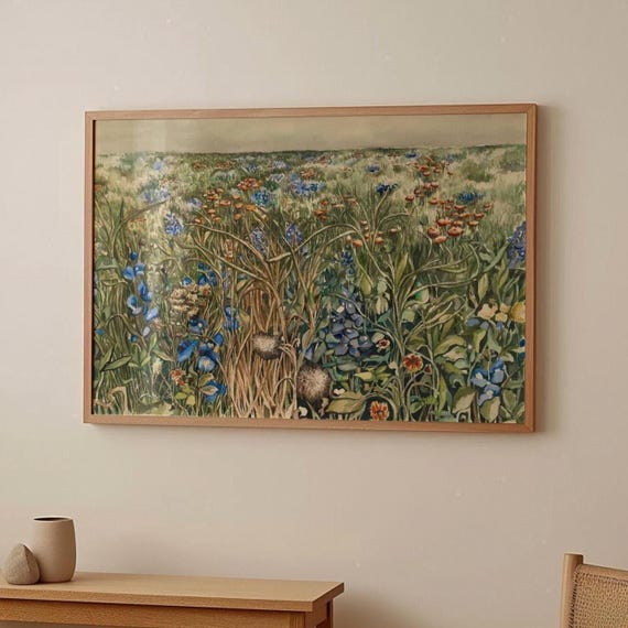 Texas Bluebonnet Watercolor Art Print, Hill Country