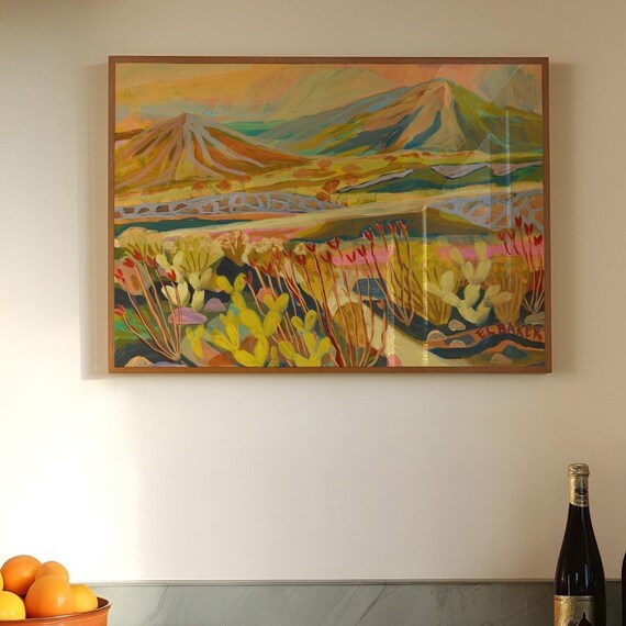 Peach Desert Landscape Print, Mid-Century Modern