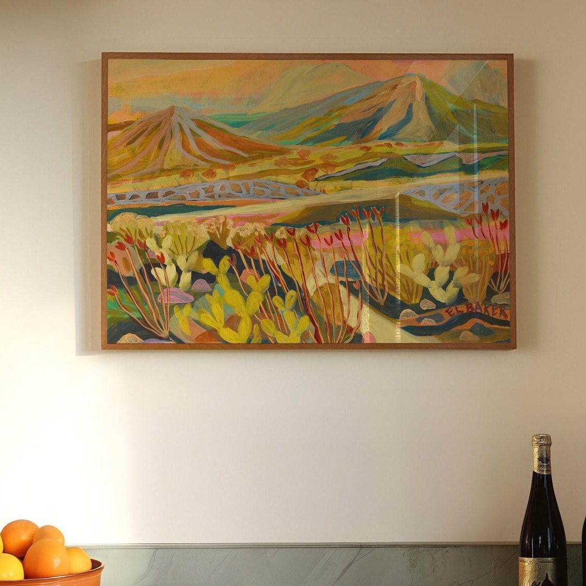 Peach Desert Landscape Print, Mid-Century Modern