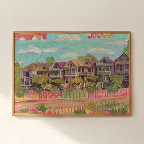 San Francisco Painted Ladies, Mid-Century Art Print