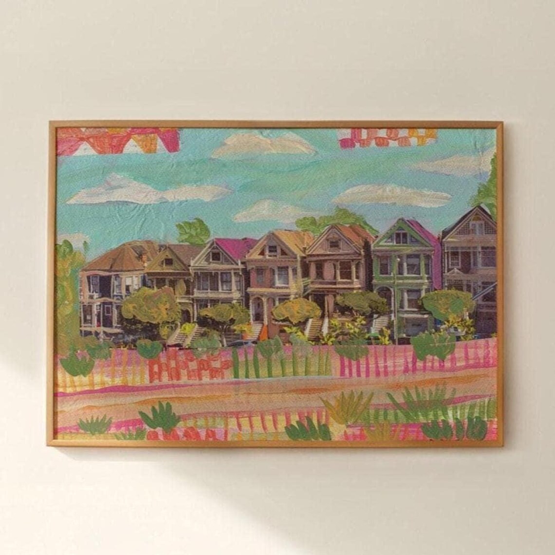 San Francisco Painted Ladies, Mid-Century Art Print