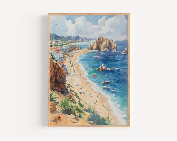Cabo San Lucas Beach El Arco Watercolor Mexico Travel Poster