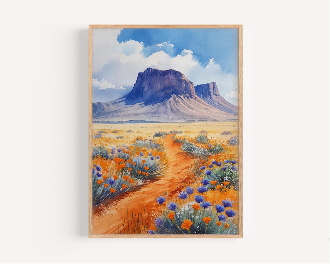 Uluru Ayers Rock Australia Outback Wildflowers Watercolor Poster
