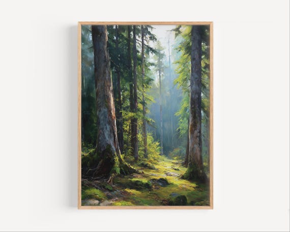 Portland Oregon Forest Oil Painting Print Pnw Poster Or Canvas Paint Style West Coast Nature Hiking Travel Art