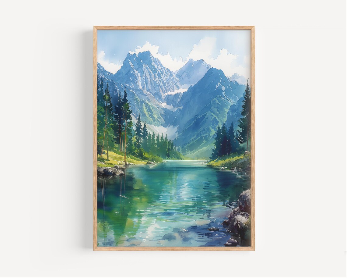 Soca Valley Slovenia Turquoise River Mountains Watercolor Poster