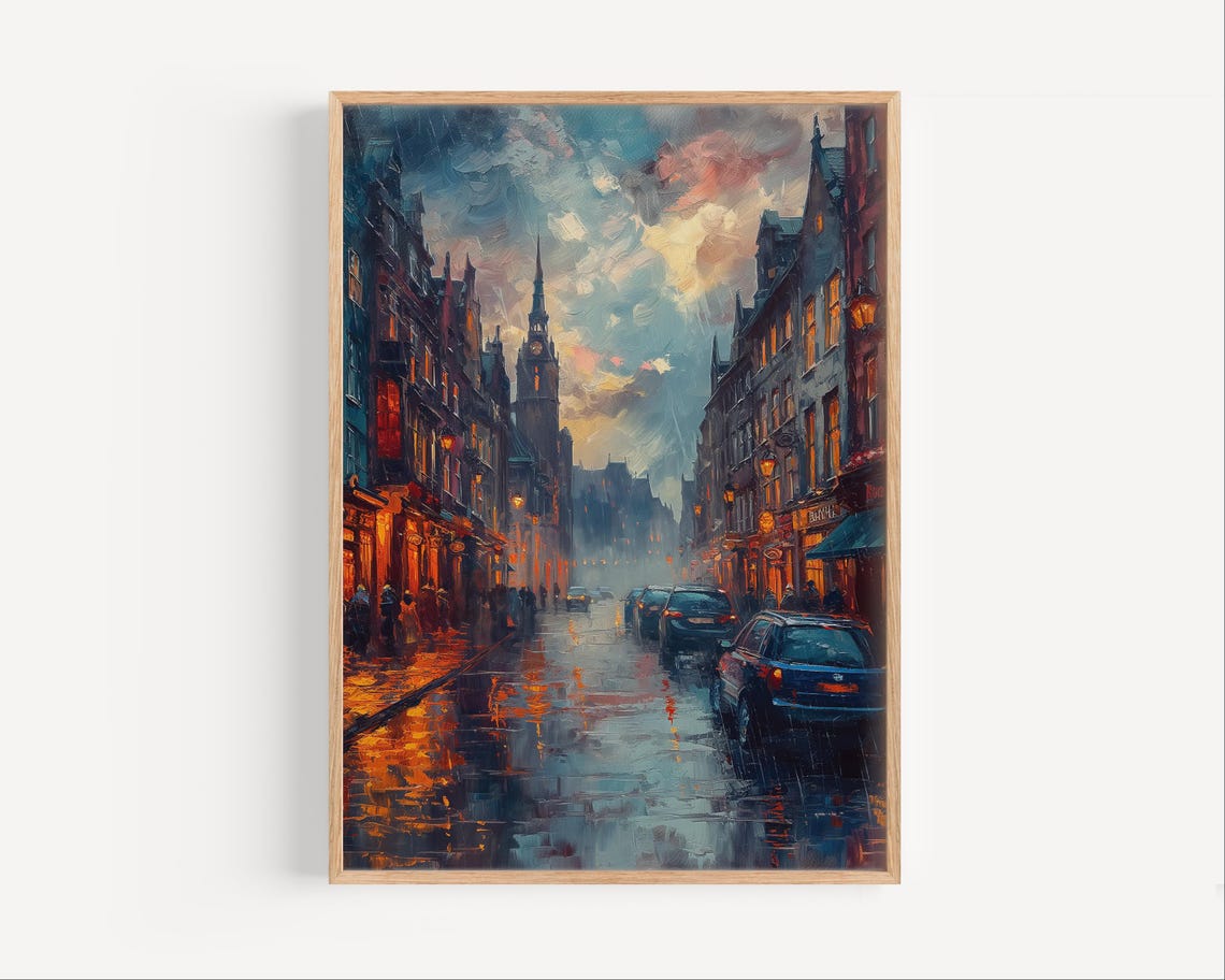 Cork Ireland City Street Moody Oil Painting Republic Of Poster Print Or Canvas Irish Travel Gift County Paint Style Art