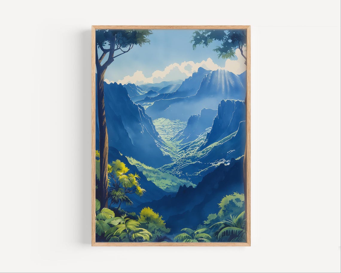 La Reunion Oil Painting Runion France Poster Or Canvas Print French Overseas Region Travel Gift Drom Paint Style Island