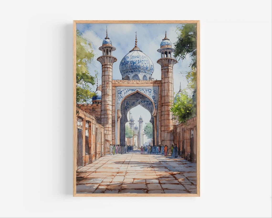 Historic Mughal Stone Archway Watercolor Indian Travel Art Poster