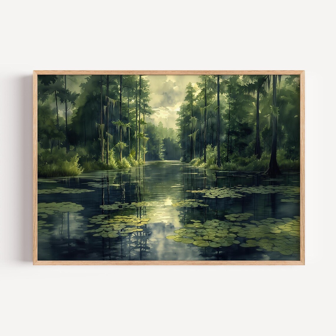 Louisiana Bayou Cypress Swamp Lily Pads Painting Style Poster