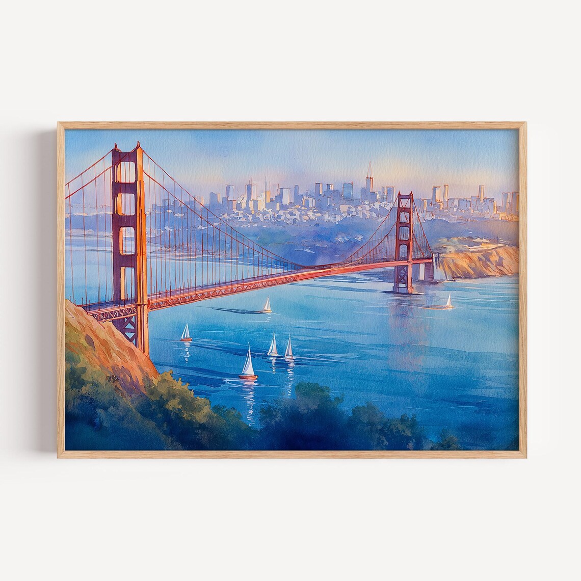 San Francisco Watercolor Travel Poster, Golden Gate Bridge