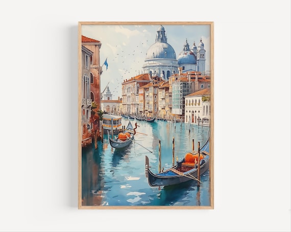 Venice Grand Canal Gondolas Salute Basilica Watercolor Poster